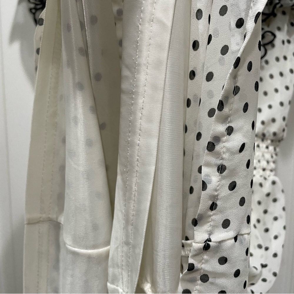 H&M White Polka Dot V-Neck Ruffle Button Down Summer Dress Sz S Angel Mesh Twee - Picture 6 of 6